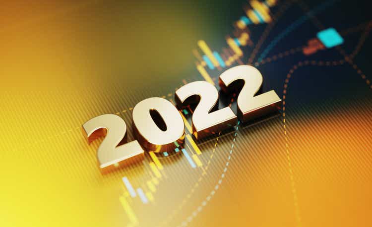 Investment And Finance Concept - 2022 Sitting On Yellow Financial Graph Background