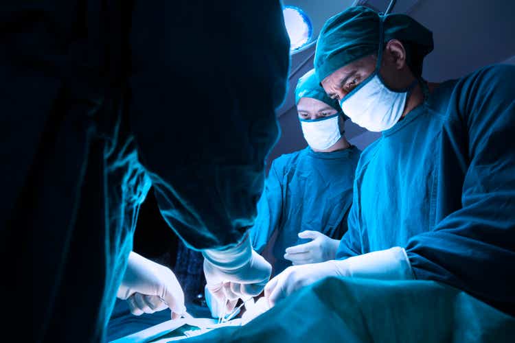 concentrated professional surgical doctor team operating surgery a patient in the operating room at the hospital. healthcare and medical concept.