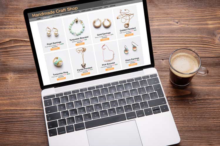 Online shop site for handmade jewelry that can be viewed on a laptop