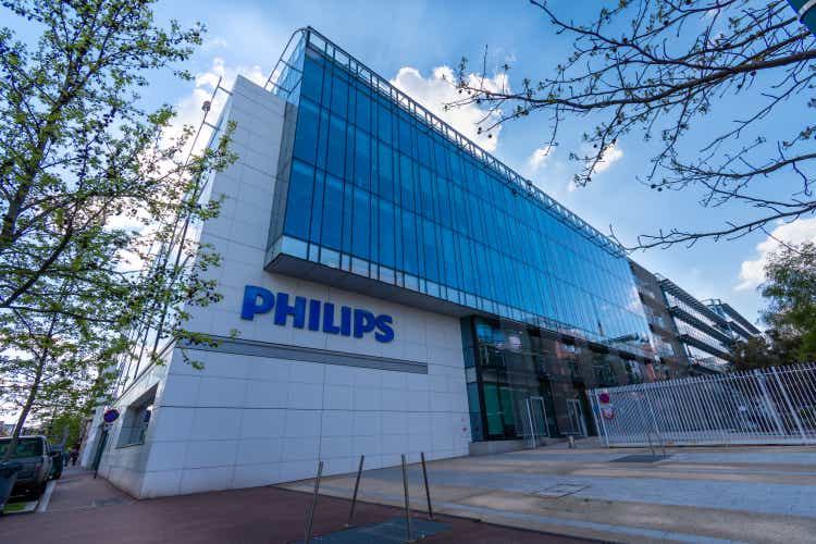 Exterior view of the French headquarters of Philips in Suresnes, France