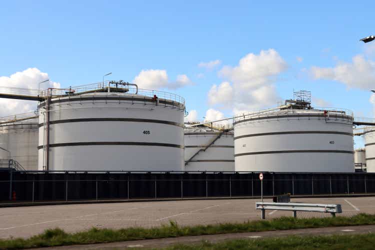 Oil tanks for storage at Rubis terminal in the Botlek Harbor in the port of Rotterdam