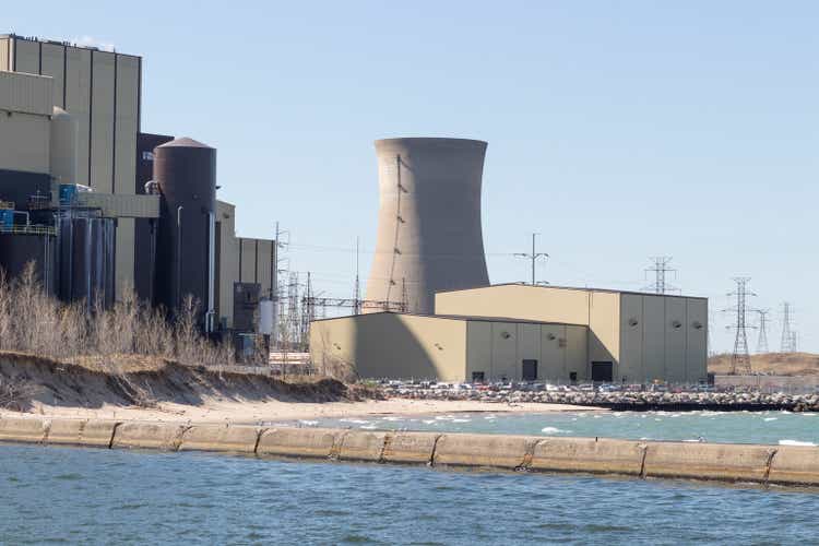 Michigan City Generating Station cooling tower. The generating station is a coal and natural gas-fired power plant operated by NIPSCO.