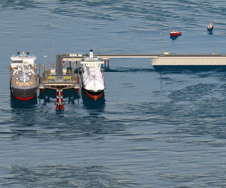 Berth with two gas carriers. 3d-rendering