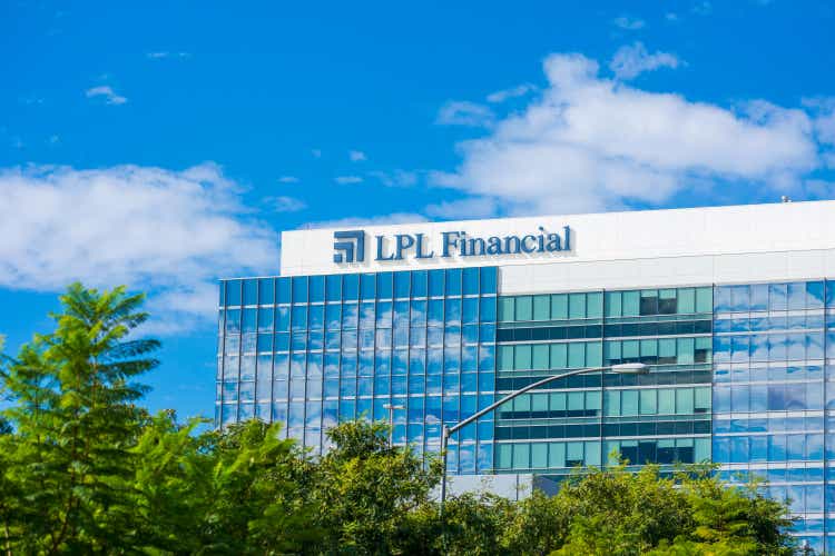 LPL Financial sign logo on the modern office building of LPL Financial Holdings Inc company