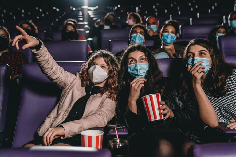 People watching a movie in a cinema during Covid-19 Coronavirus pandemic