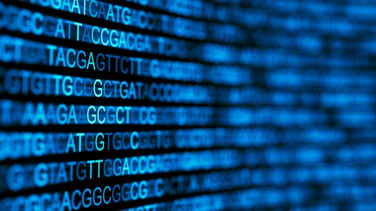 Digital screen with DNA data background. Nucleic acid sequence. Genetic research. 3d illustration.