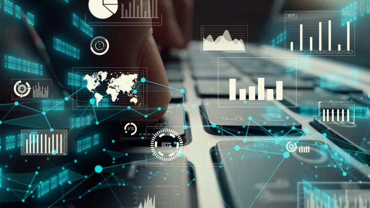 Creative visual of business big data and finance analysis on computer