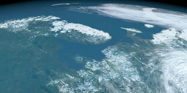 White Sea in planet earth, aerial view from outer space