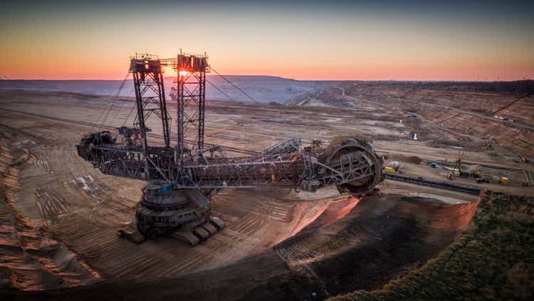 AERIAL: Lignite surface mine with giant bucket-wheel excavator
