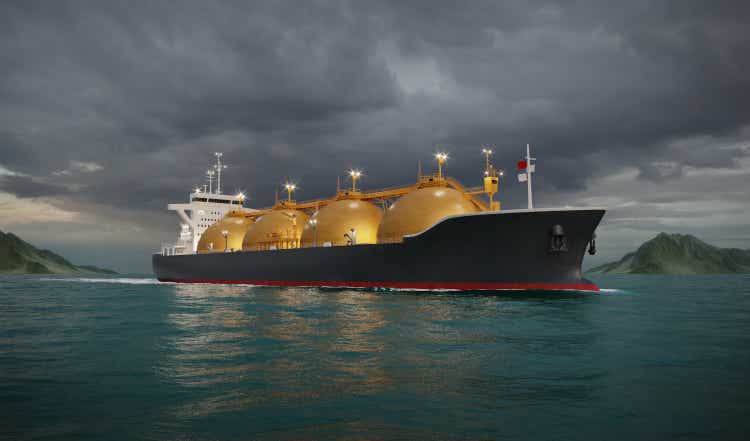 Liquefied natural gas tanker ship in sea