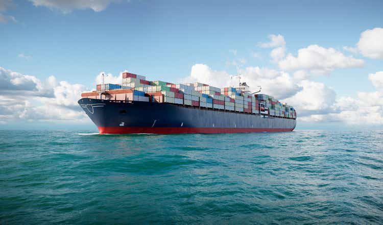 3d cargo container ship in sea
