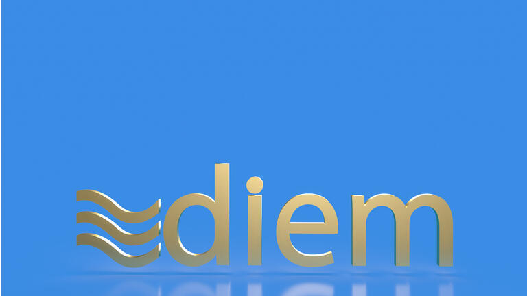 The diem gold word for business or cryptocurrency concept 3d rendering. 14 may 2021 ,Bangkok,Thailand.