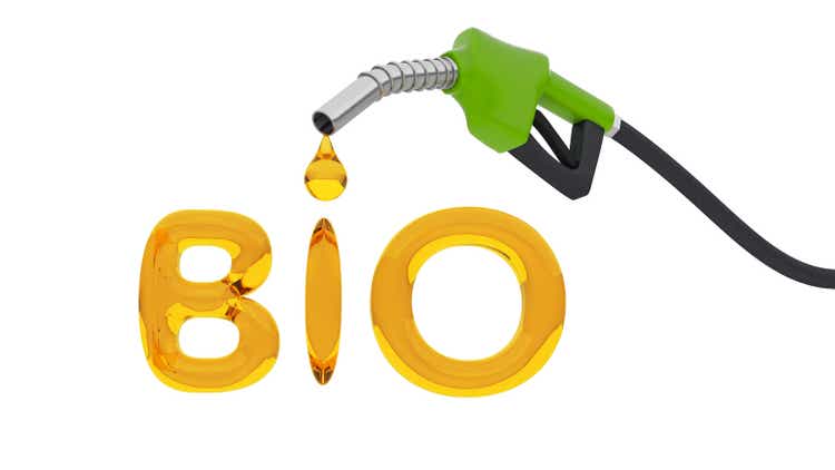 Biofuels. Fuel pump with a drop in the form of the BIO lettering. isolated on white background. 3d render