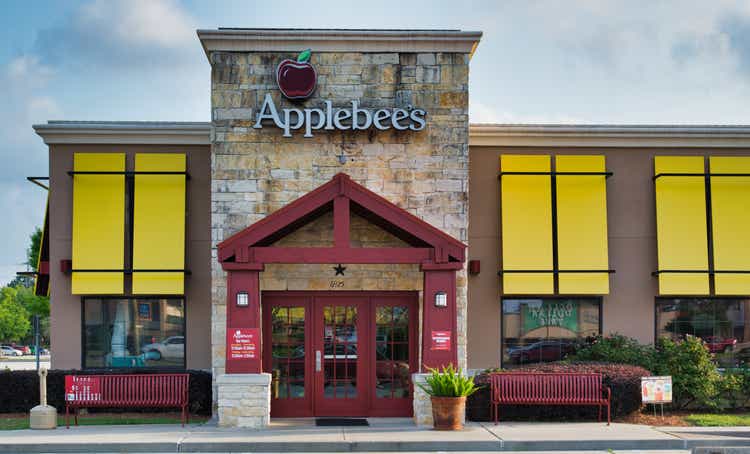 Applebee"s restaurant storefront at a Houston, TX location.