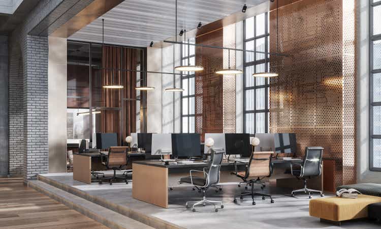 3D image of a large coworking office space