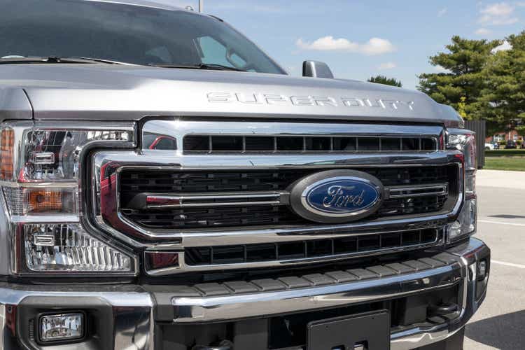 Ford F250 Super Duty display at a dealership. The Ford F-250 is available in XL, and XLT models.