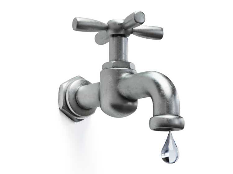 Water tap with drop of water, isolated on white. 3D rendering