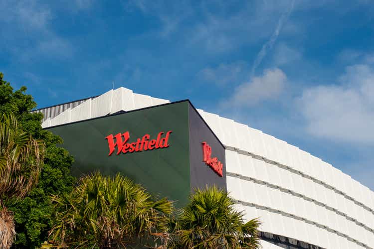 Westfield shopping centre exterior view with logo sign