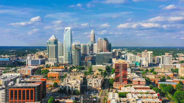 Charlotte North Carolina Uptown downtown aerial view