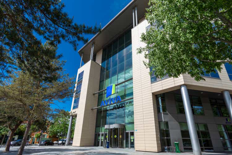 Exterior view of the building housing the headquarters of the insurance company Aviva France, Bois-Colombes, France