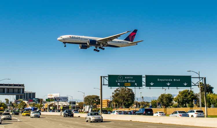 Delta Air Lines Jet Flying Over LA Freeway