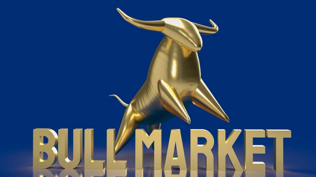 gold bull and word bull market for business concept 3d rendering.