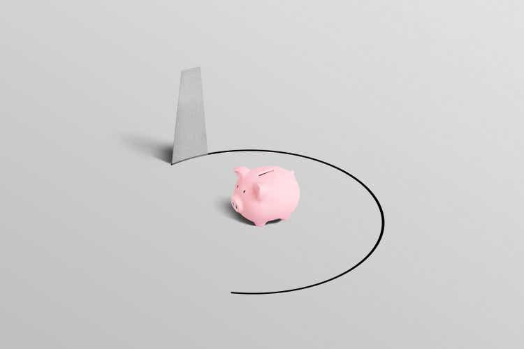 Piggy bank in a volatile position