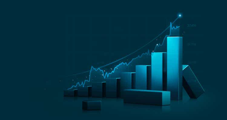 Market chart of business stock graph or investment financial data profit on growth money diagram background with diagram exchange information. 3D rendering.