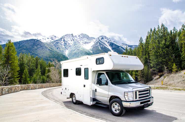 Motorized home parked in rest area