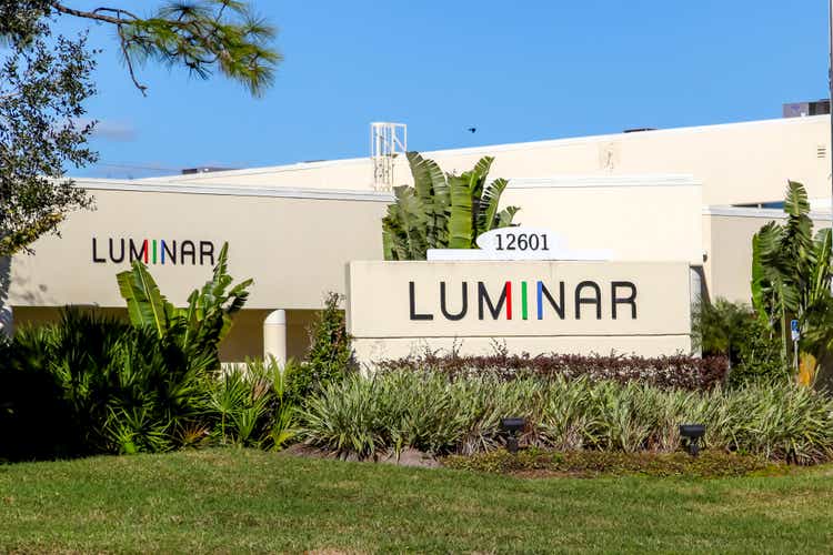 Luminar technology sign is seen outside their headquarters in Orlando, Florida, USA on February 8, 2020.