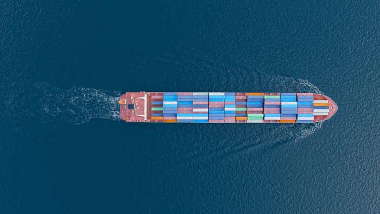 Aerial Top View Container Cargo Ship In The Open Sea
