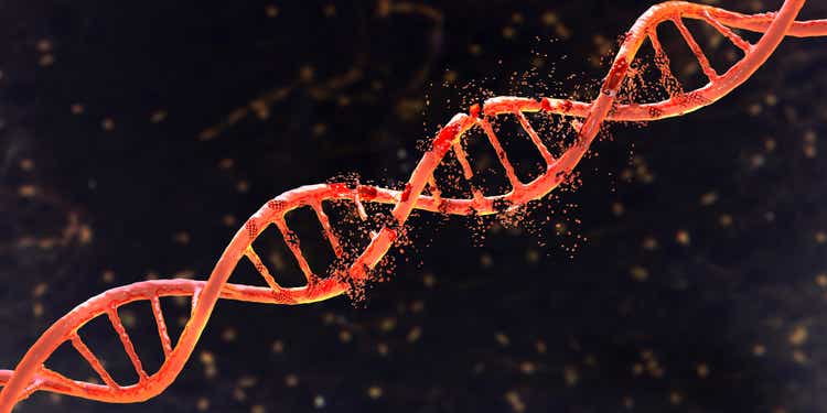 DNA damage, 3D illustration. Concept of disease, genetic disorder or genetic engineering