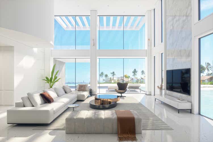 Luxury Modern Living Room Interior With Panoramic Sea View