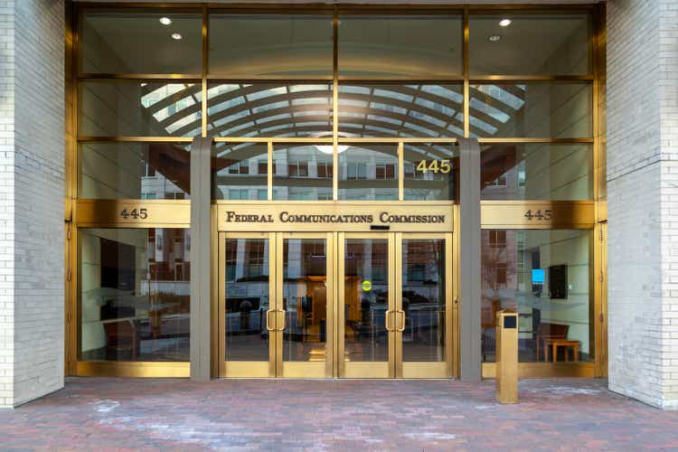 Entrance to Federal Communications Commission in Washington, D.C., USA.