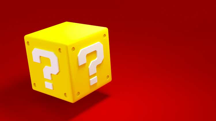 Yellow mystery box with white question marks.