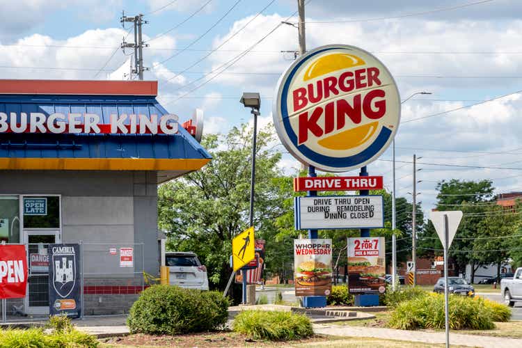 Niagara Falls, Ontario, Canada - August 11, 2019: A Burger King restaurant; Burger King (<a href='https://seekingalpha.com/symbol/BK' title='The Bank of New York Mellon Corporation'>BK</a>) is an American global chain of hamburger fast food restaurants.