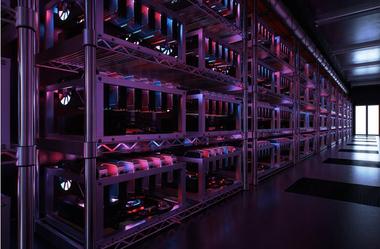 Cryptocurrency mining rigs in a data center