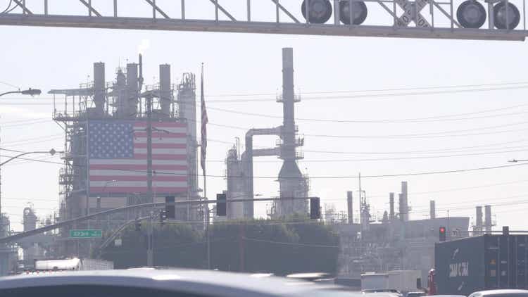 Marathon oil refinery, Los Angeles. Petroleum, petrochemicals, gasoline industry