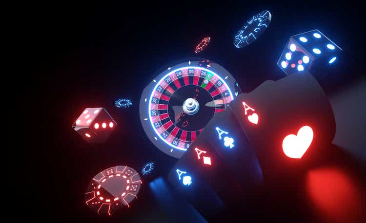 Casino Gambling Concept With Neon Lights - 3D Illustration