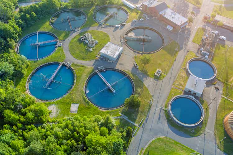 Panoramic view Water purification of modern urban sewage treatment plants is the process of removing unwanted chemicals