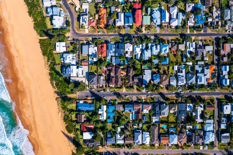 Coastal Suburb overhead perspective roof tops