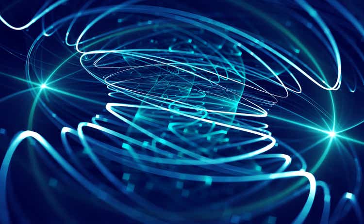 Futuristic Abstract Technology Swirl Pixel Light Painting Tunnel Spiral Vortex Pattern Sine Radio Lens Flare Brain wave Interference Blurred Motion Shape Bipolarity Exploding Sparks Cable Flowing Crisscross Navy Blue Teal Spiral 16x9 Format Fractal Art