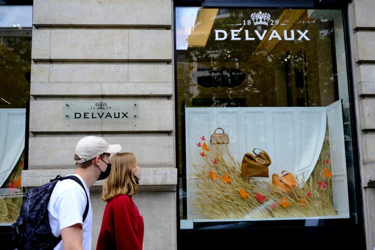 A shop of Belgian manufacturer of leather luxury goods Delvaux in Brussels, Belgium on July 1st, 2021.
