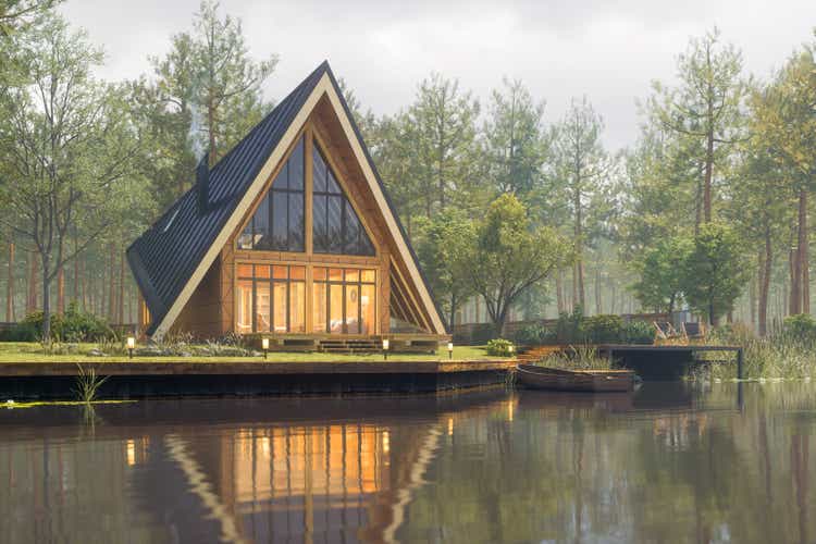 Triangular Modern Lake House At Fall