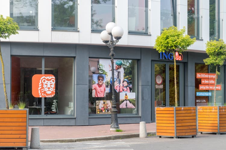An ING Bank. ING is a Dutch multinational banking and finance services corporation headquartered in Amsterdam.
