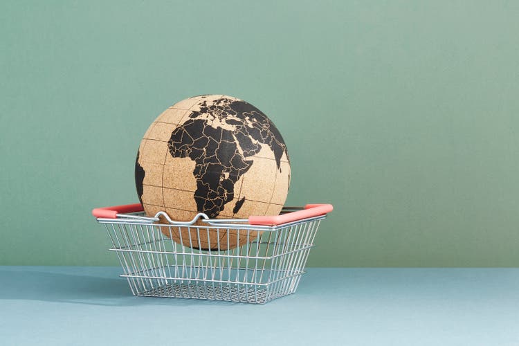 A world globe in a shopping basket