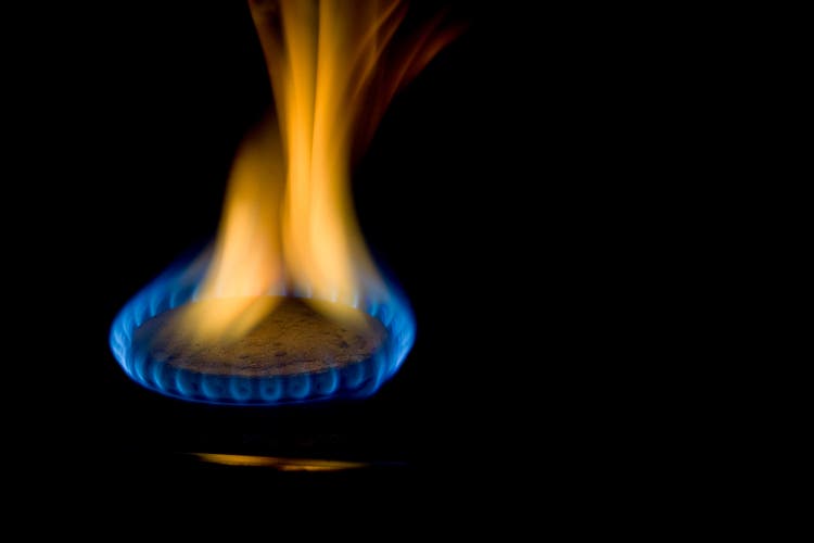 Flame of a gas burner on a black background