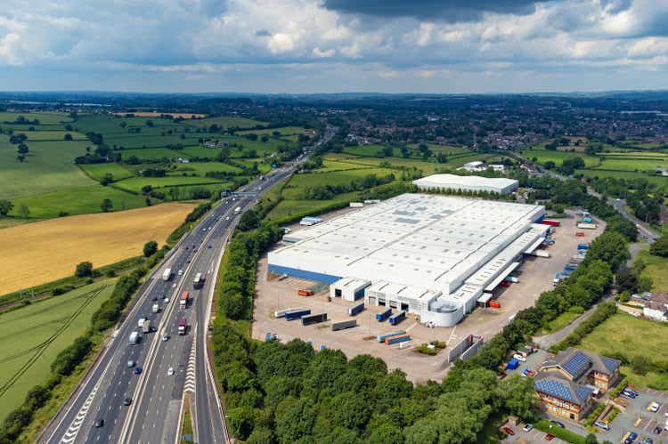 Large distribution centre next to M6 motorway, England, UK