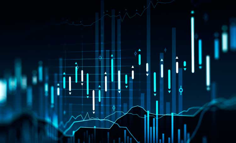 Abstract stock market digital interface, blue color scheme
