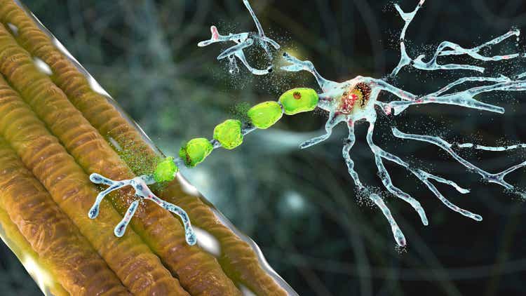 Degradation of motor neurons, conceptual 3D illustration